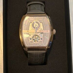 Authentic Heritor 38mm Automatic Masterson Semi-Skeleton Genuine Leather-Band Wa